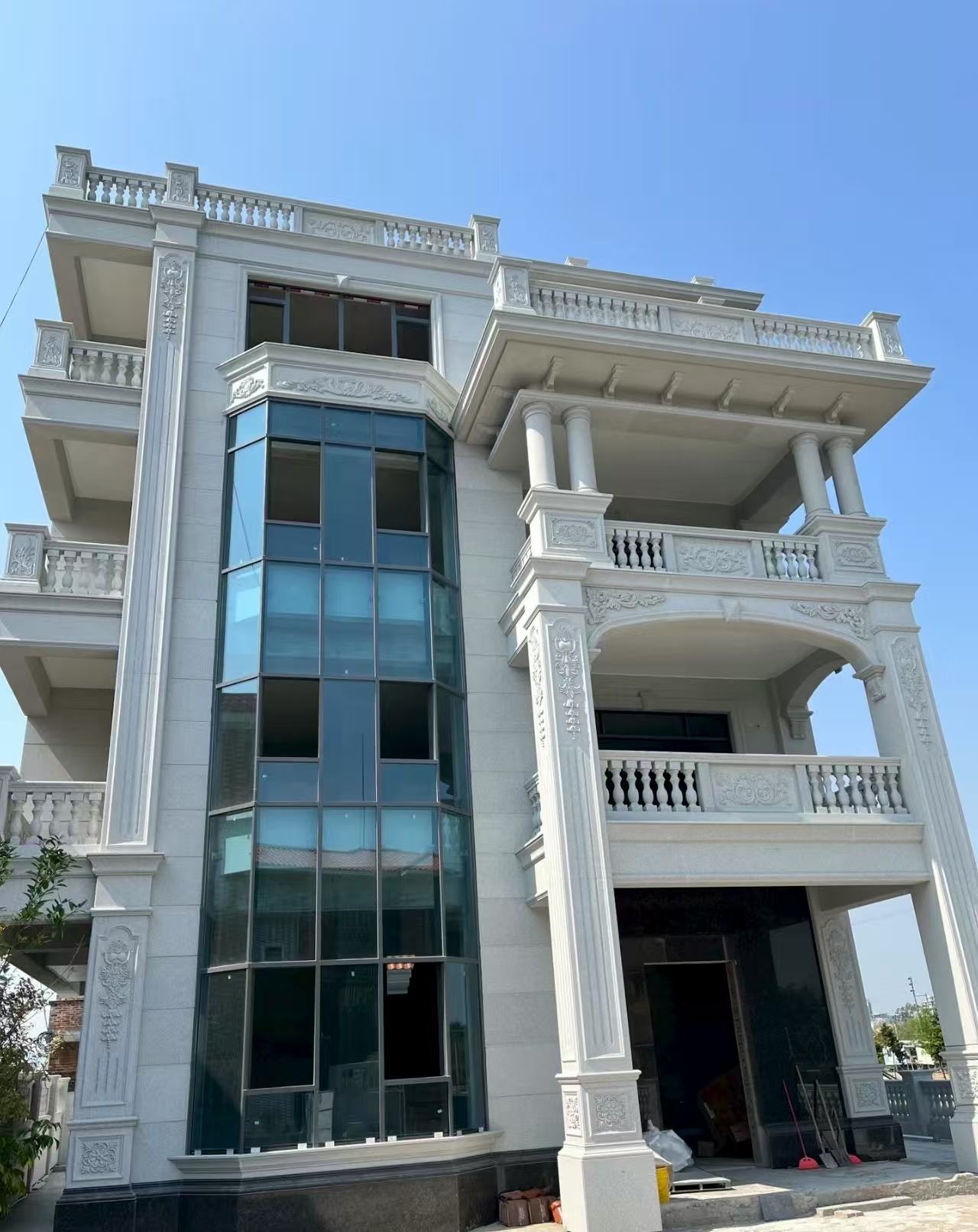 黄石 芝麻白花岗岩别墅外墙干挂效果展示