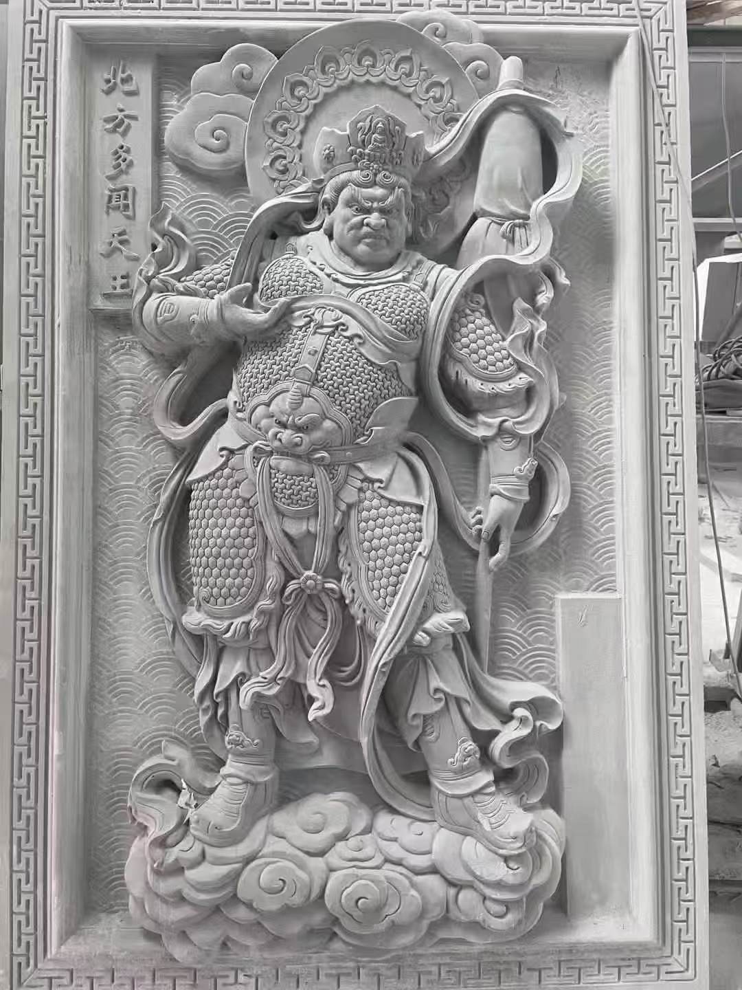 黄石 芝麻灰花岗岩人物雕刻——多闻天王